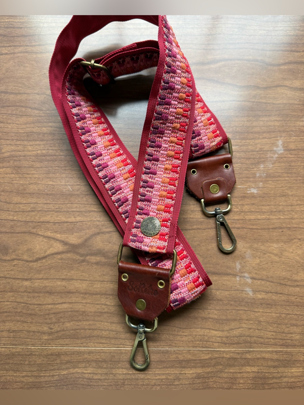 Woven Red & Pink Adjustable Strap with Leather Accents